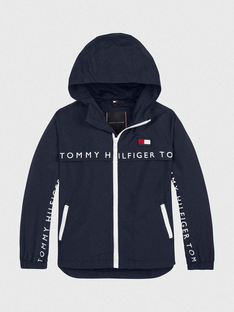 Lány Tommy Hilfiger Flag Windbreaker Kabát Sötétkék | HU 1796VRW